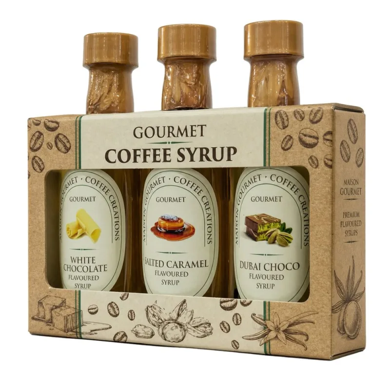 Gourmet Coffee Syrup - White Chocolate - Salted Caramel - Dubai Choco 3x45ml