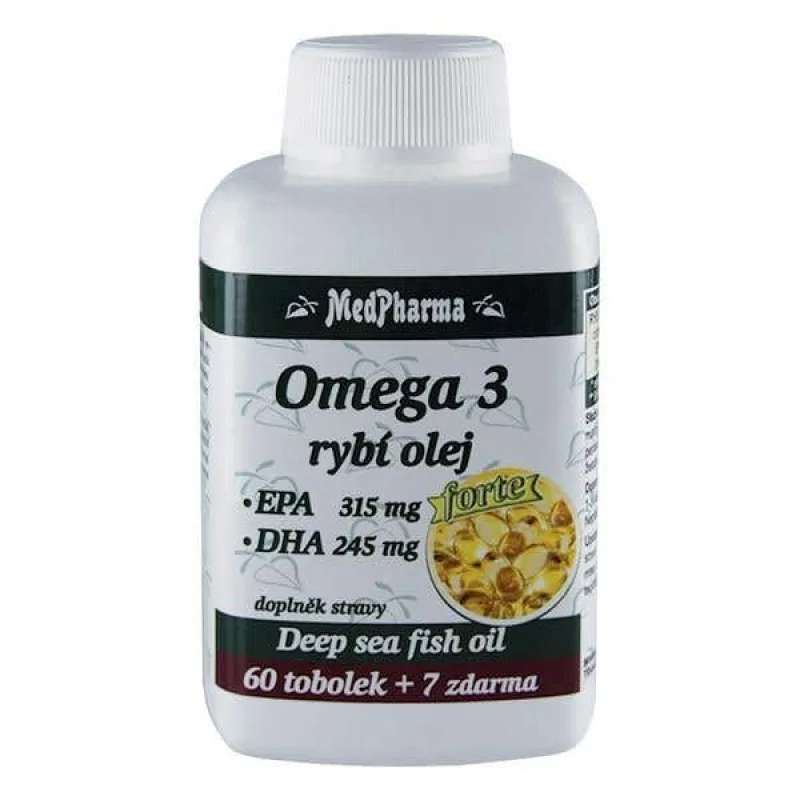MEDPHARMA Omega 3 rybí olej forte EPA, DHA 60 + 7  kapsúl ZADARMO