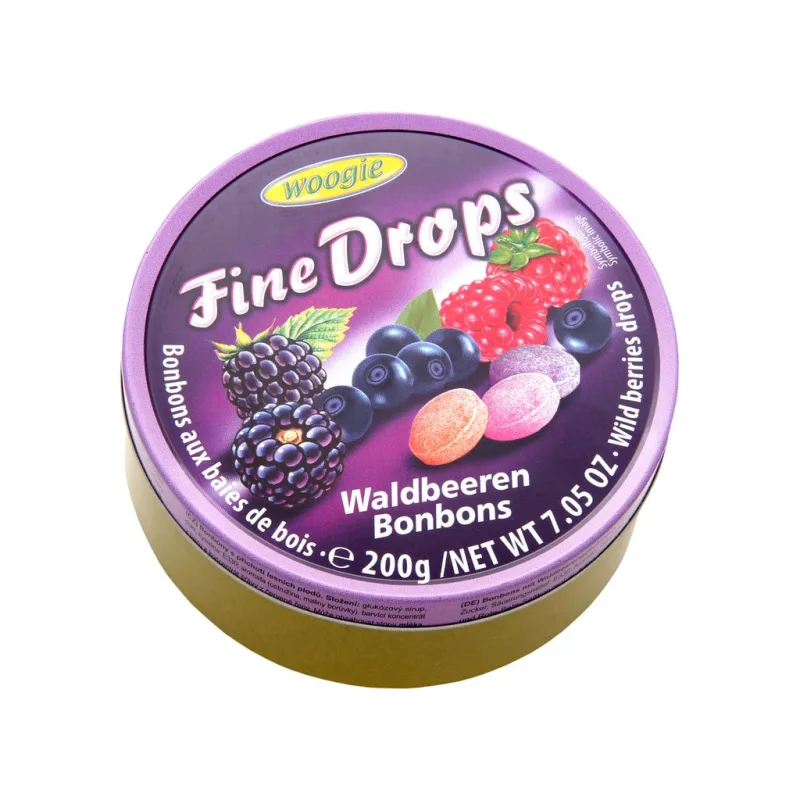 Woogie Fine Drops bonbóny v plechové dóze lesní plody 200g  - originál z Německa