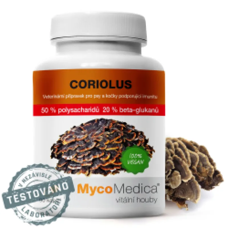 MycoMedica CORIOLUS | Outkovka pestrá | Trametes versicolor | ≥50/20/x % | 90 kapslí