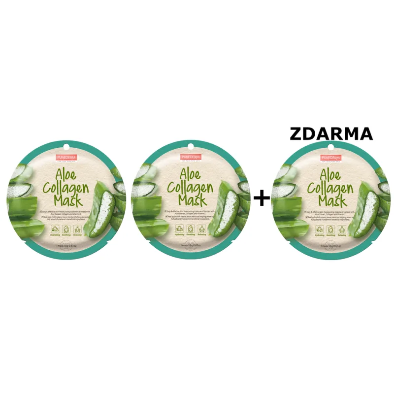 Purederm Textilní pleťová maska s kolagenem a aloe verou  AKCE 2+1 ZDARMA