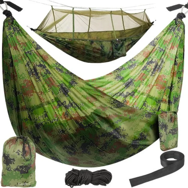 Turistická houpací síť s moskytiérou SANTIAGO ARMY - 260 × 140 cm