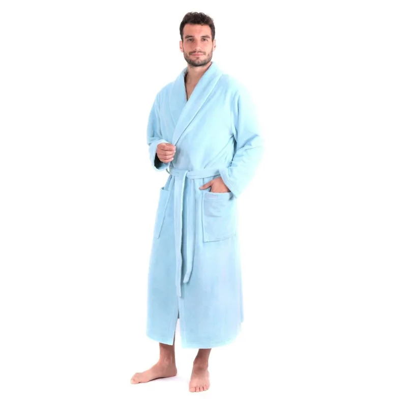Unisex dlouhý savý župan se šálovým límcem TAMPA ledově modrá