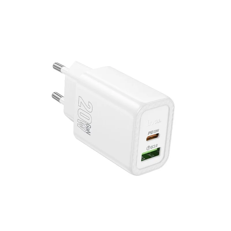 Hoco N61 GaN rychlonabíječka USB-C (20W) + USB-A (18W) / PD, QC 3.0, FCP, AFC / bílá