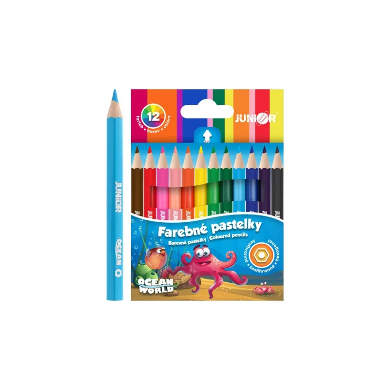 Pastelky JUNIOR Ocean World MINI šesťhranné - sada 12 ks