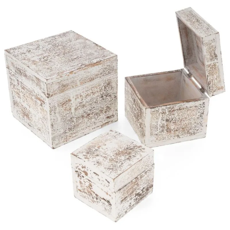 Sada vintage dřevěných úložných boxů, 3 ks, antický vzhled