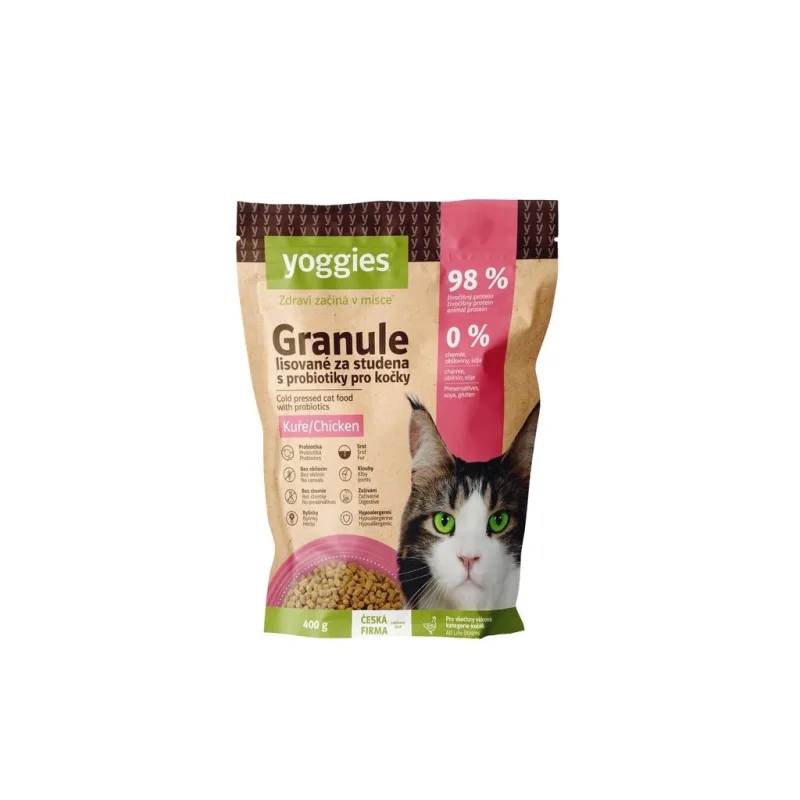 400g Yoggies Granule pro kočky s kuřecím masem, lisované za studena s probiotiky