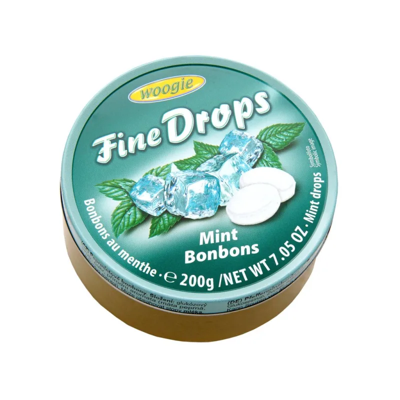 Woogie Fine Drops bonbóny v plechové dóze, máta 200g  - originál z Německa