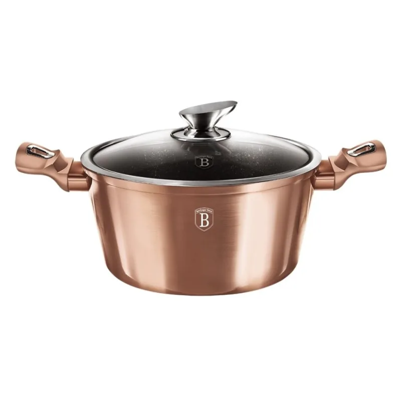BERLINGERHAUS Cacerola con superficie de mármol y tapa 20 cm Rosegold Metallic Line
