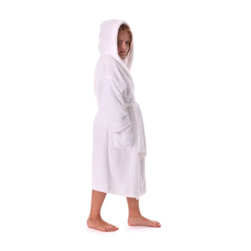 Dětský dlouhý župan s kapucí LILLY a JACK EXTRA bílá