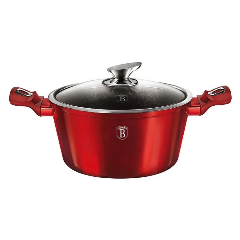 BERLINGERHAUS 20 cm marbled-finish saucepan with lid, Burgundy Metallic Line