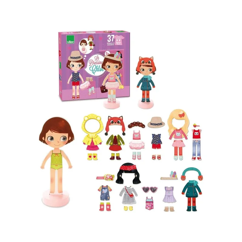 Vilac Puzzle magnetické drevené Obliekanie Chloe 37 dielikov