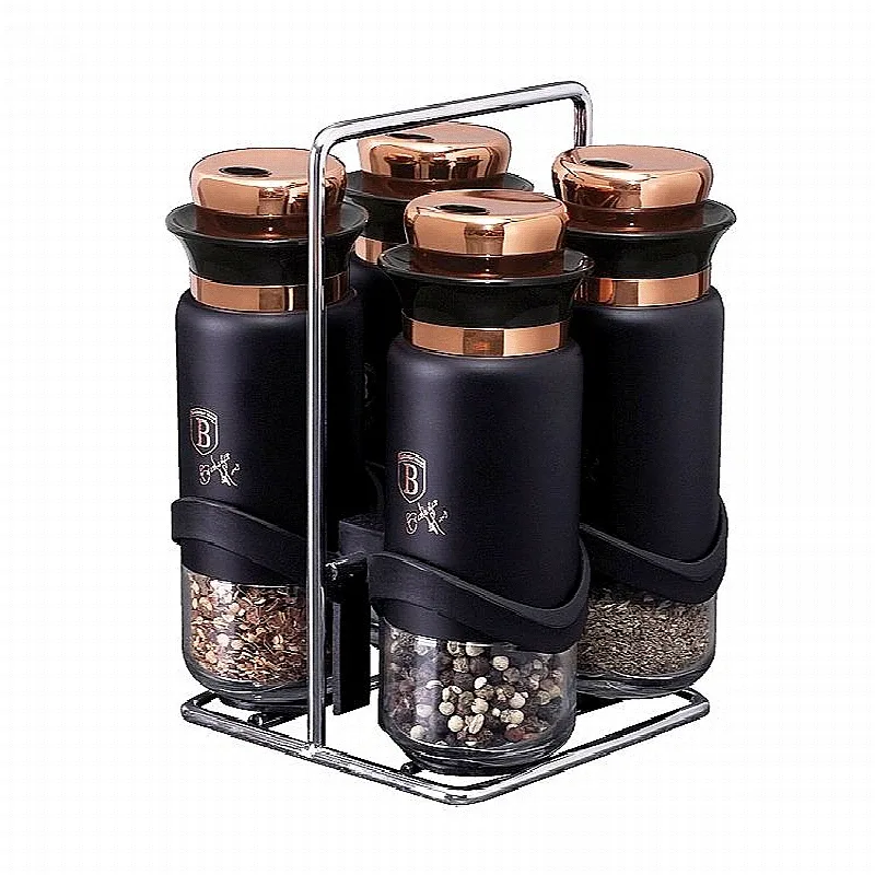 BERLINGERHAUS Spice jars in a stand, set of 5, Black Rose Collection