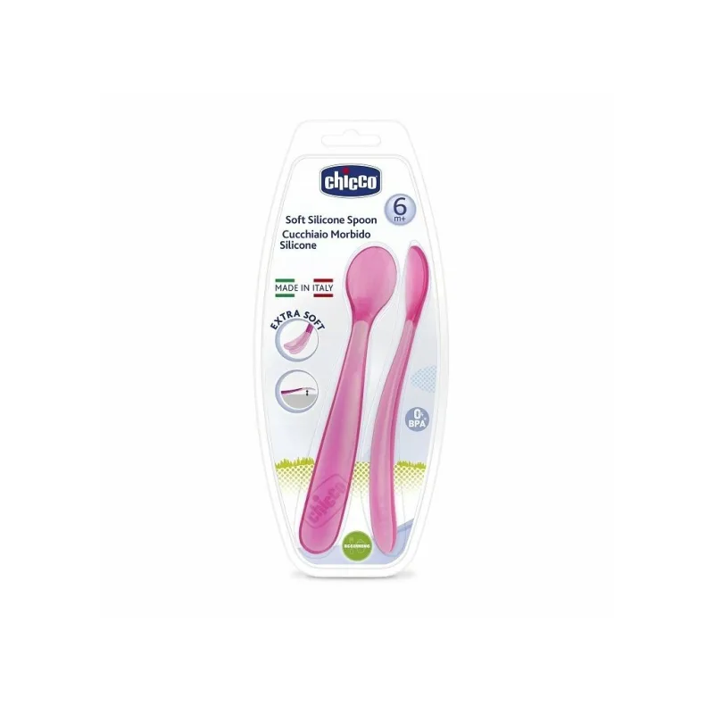 Chicco Mäkká silikónová lyžička, ružová, 2ks