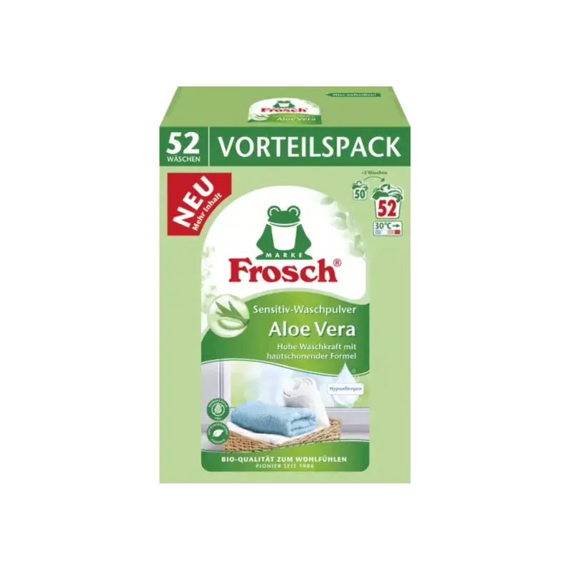 Frosch Hypoalergenní prací prášek s aloe vera pro citlivou pokožku 52 dávek 3,3 kg  - originál z Německa