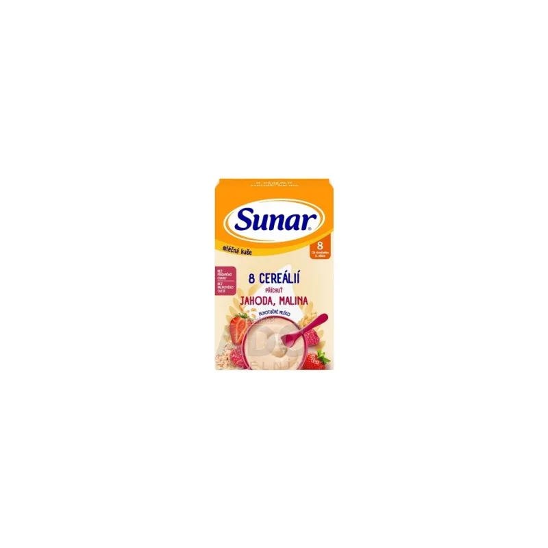 Sunar mliečna KAŠA 8 CEREÁLIÍ príchuť jahoda, malina (od ukonč. 8. mesiaca) 1x210 g
