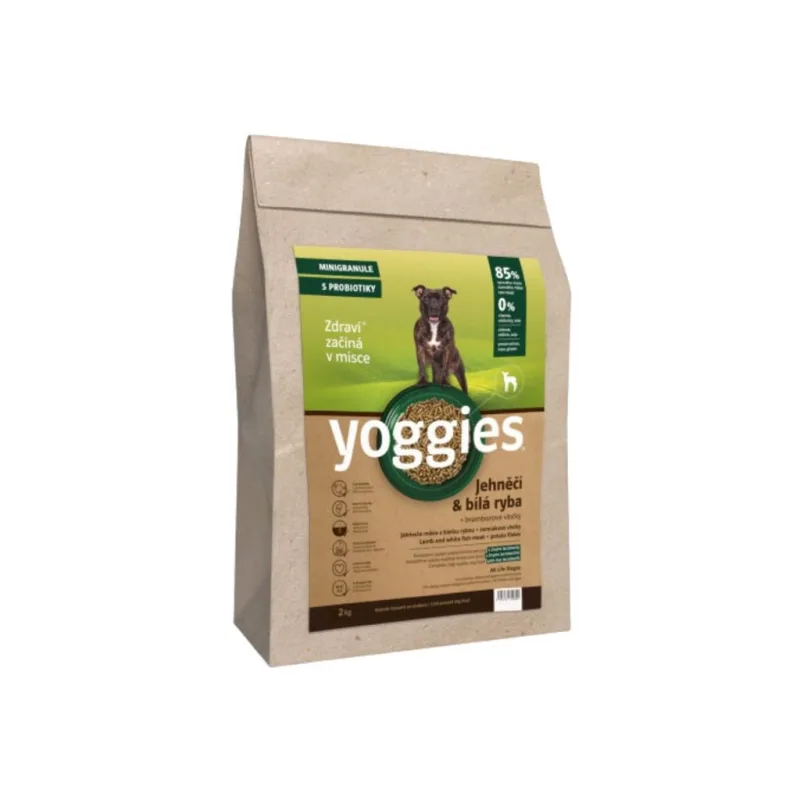 Yoggies MINIGRANULE pro psy lisované za studena s probiotiky, jehněčí a bílá ryba, 2kg