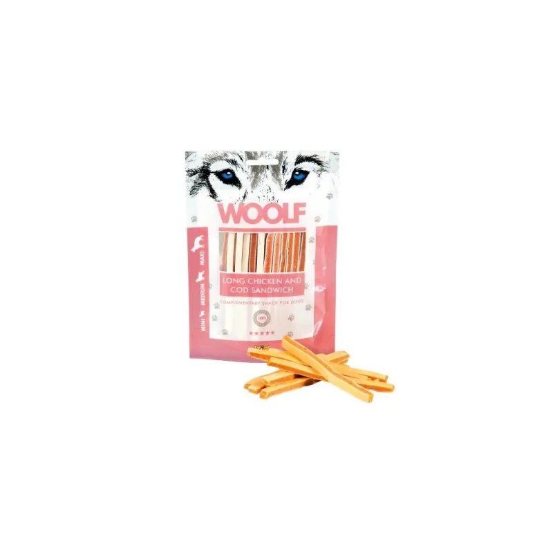 Pochoutka WOOLF Soft Chicken with Cod Sandwich Long 100g
