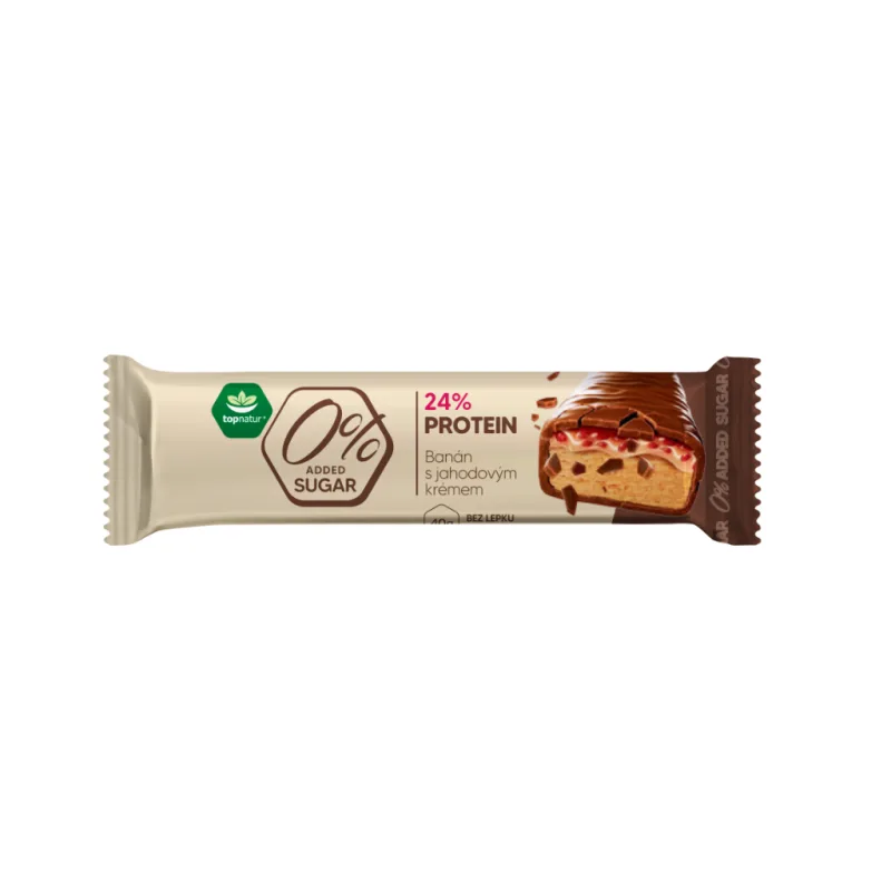 PROTEINOVÁ TYČINKA 0% ADDED SUGAR - banán a jahodový krém 40 g TOPNATUR
