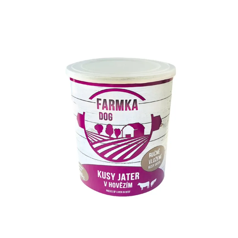Konzerva FARMKA DOG kusy jater v hovězím 400g