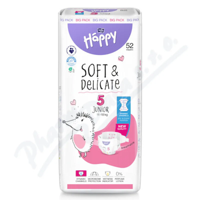 Happy Soft&amp;Delicate 5 dětské pleny 11-18kg 52ks