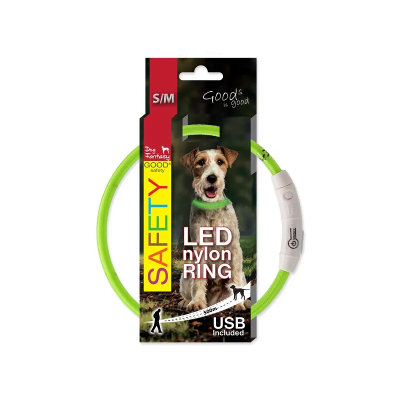 Obojok DOG FANTASY svietiaci USB zelený 45 cm 1ks