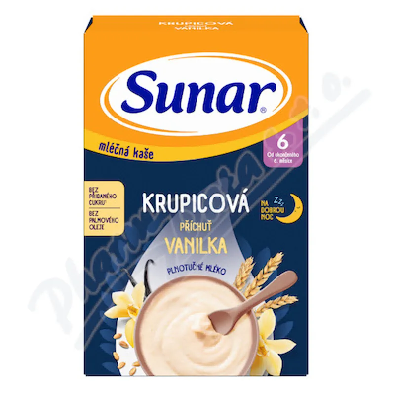 SUNAR Mliečna kaša krupicová na dobrú noc vanilka 6+ 210 g