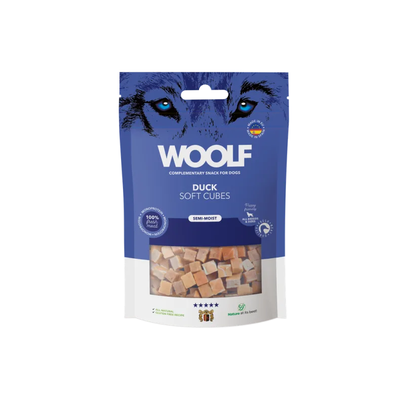 Woolf Dog Soft Cubes kačica, maškrta pre mačky 100g
