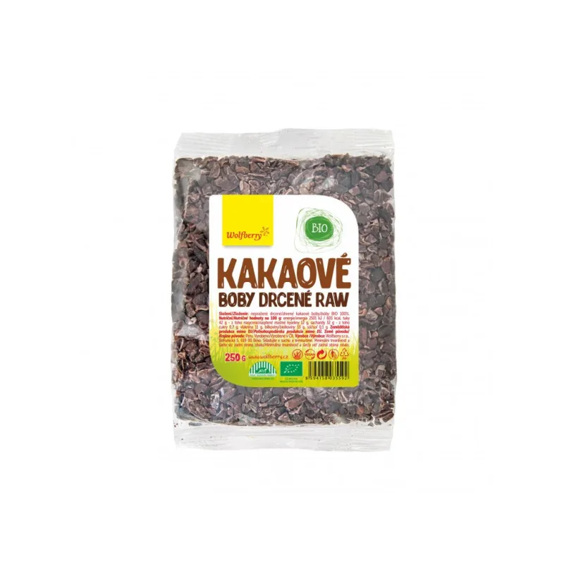BIO KAKAOVÉ BOBY drcené  RAW - 250 g - WOLFBERRY