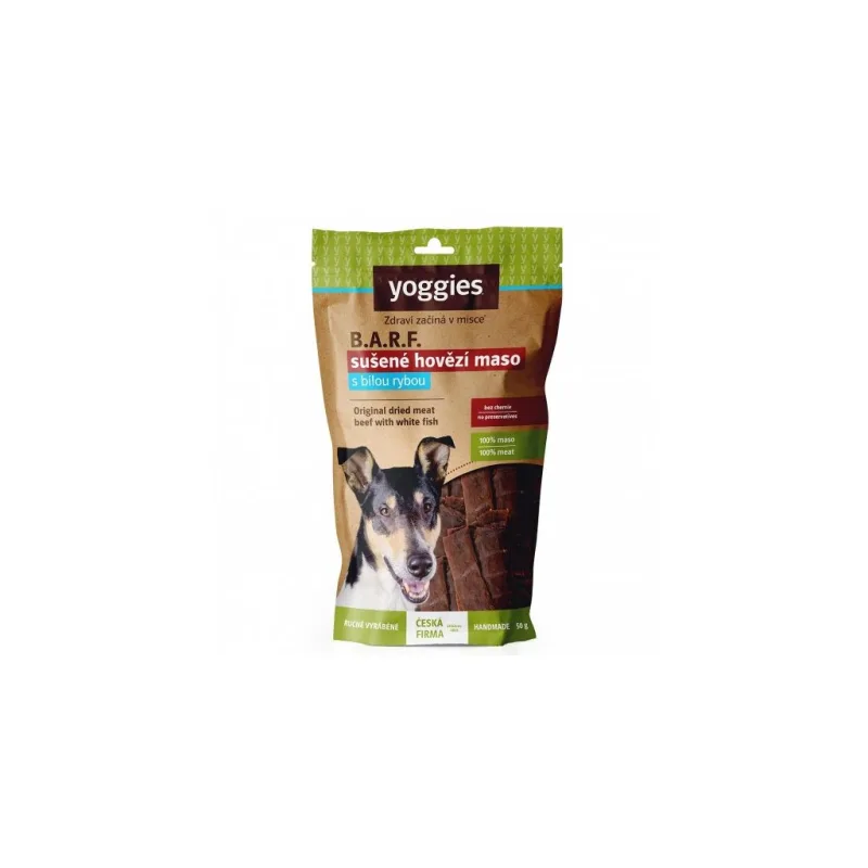 Sušené proužky hovězího masa s rybou Yoggies, vak.bal. 50g