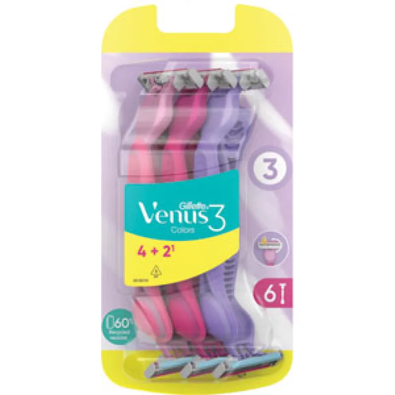 Simply Venus3 Jendorázový holiaci strojček MultiColor 6 ks