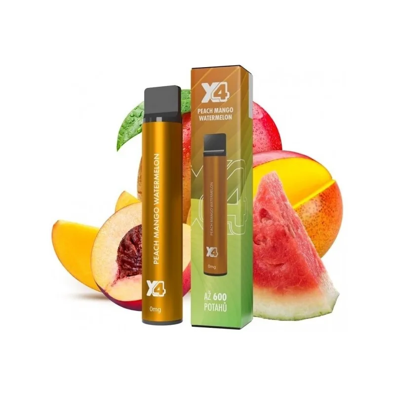 X4 Bar - 0mg - ZERO - Peach Mango Watermelon  (Broskev, Mango, Vodní meloun)