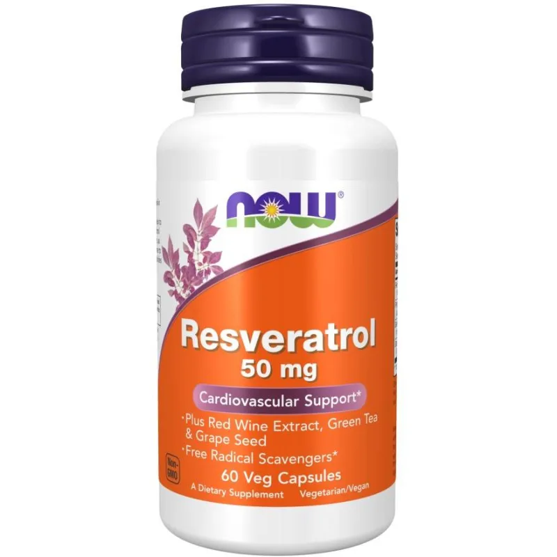 NOW, Natural Resveratrol 50 mg, 60 veg capsules