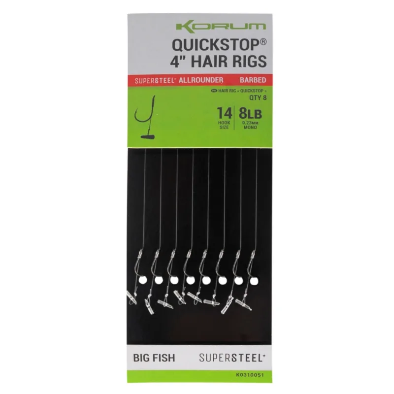 Návazce Korum Quickstop 4" Hair Rigs Barbed 8ks 10cm 0,28mm #10