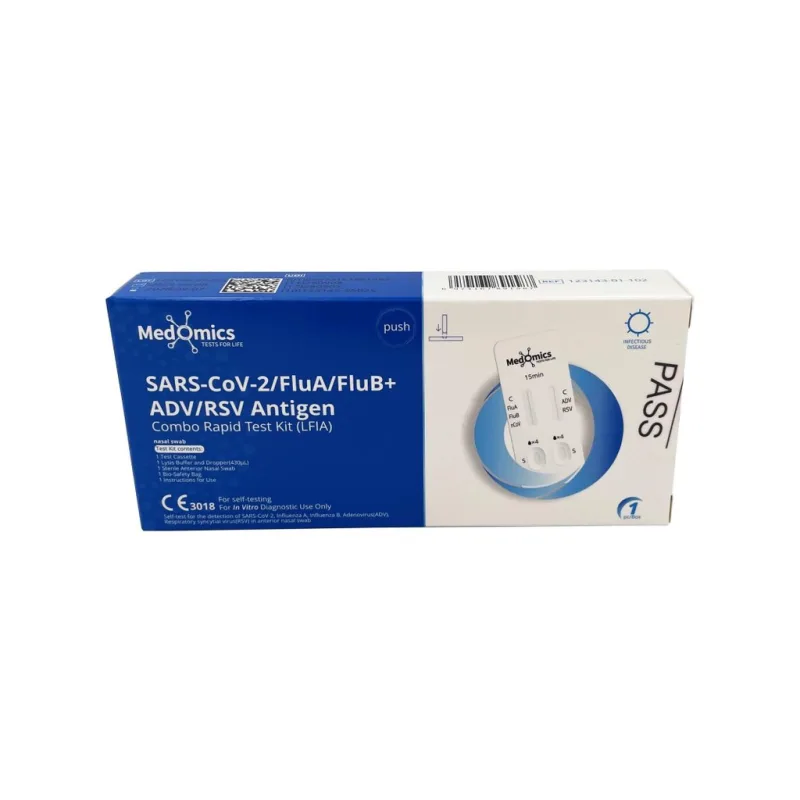 MedOmics COVID-19 / Chřipka A+B / RSV / Adeno AG Combo Rapid Test, (1ks/prostředek pro sebetestování)