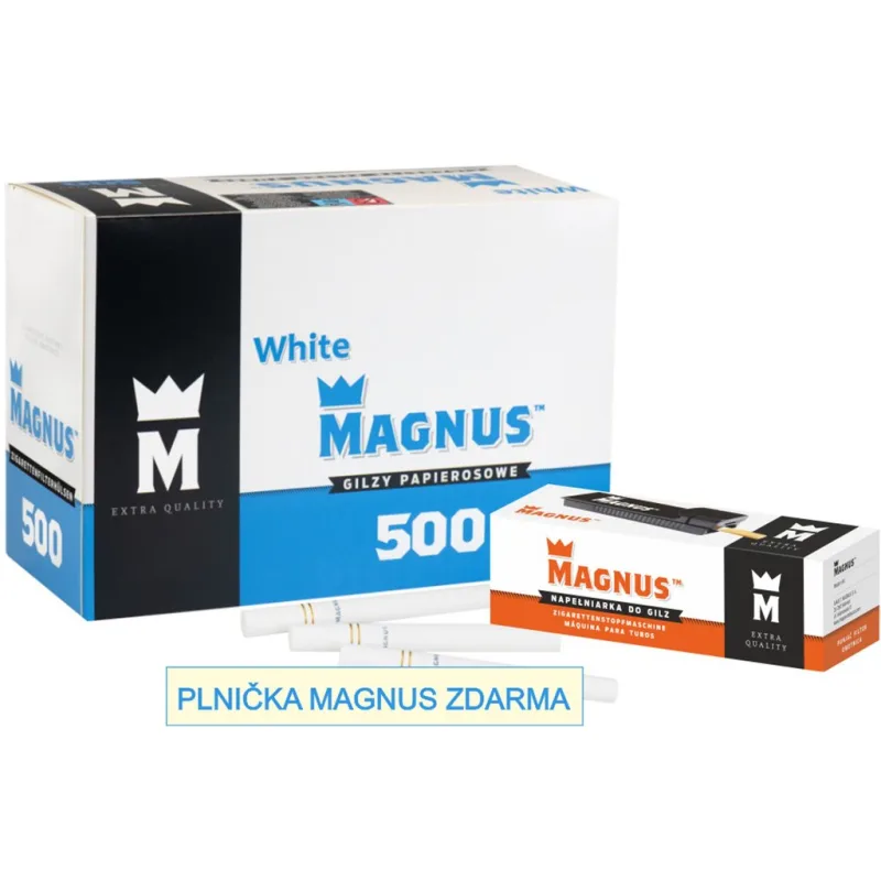 10x Cigaretové dutinky MAGNUS 500 WHITE Filter 15mm (HIGH BOX) - Ø8mm + plnička MAGNUS zdarma