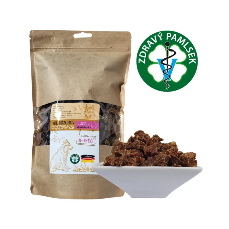 100% ČISTÉ SUŠENÉ MASO JEHNĚČÍ KOSTKY- přírodní pamlsek 500g