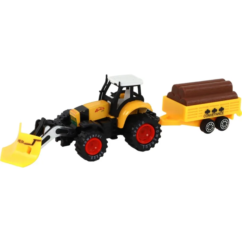 Traktor s přívěsem a kládami stromů