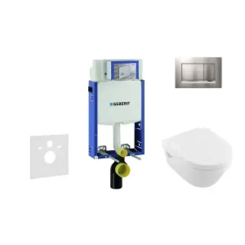 Geberit Kombifix Set předstěnové instalace, klozetu a sedátka Villeroy & Boch, tlačítka Sigma20, DirectFlush, SoftClose, CeramicPlus, matný chrom/chro