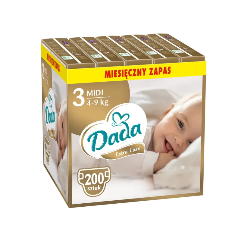 Měsíční balení plen - Dada Extra Care 3 Midi, 4-9 kg, 192 ks  (200 ks)