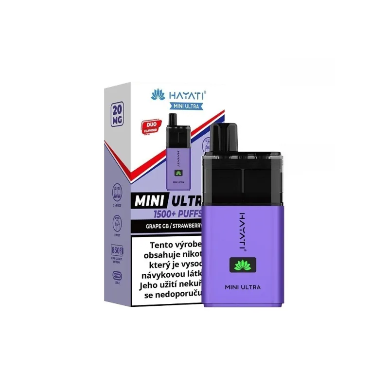 Hayati Mini Ultra 1500 - Grape Gb Strawberry Gb - 20mg  Hroznová žvýkačka / Jahodová žvýkačka