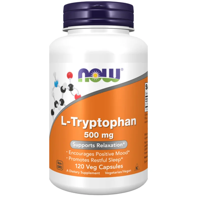 NOW L-Tryptofan, 500 mg, 120 rostlinných kapslí