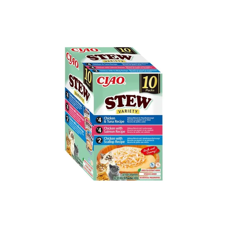 Inaba Ciao Stew kuře a ryba, hřebenatka multipack 10x 40 g