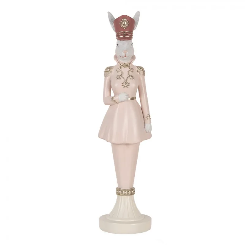 Růžová figurka elegantní zajíc ve vojenském kabátku s čepicí M – 35 cm