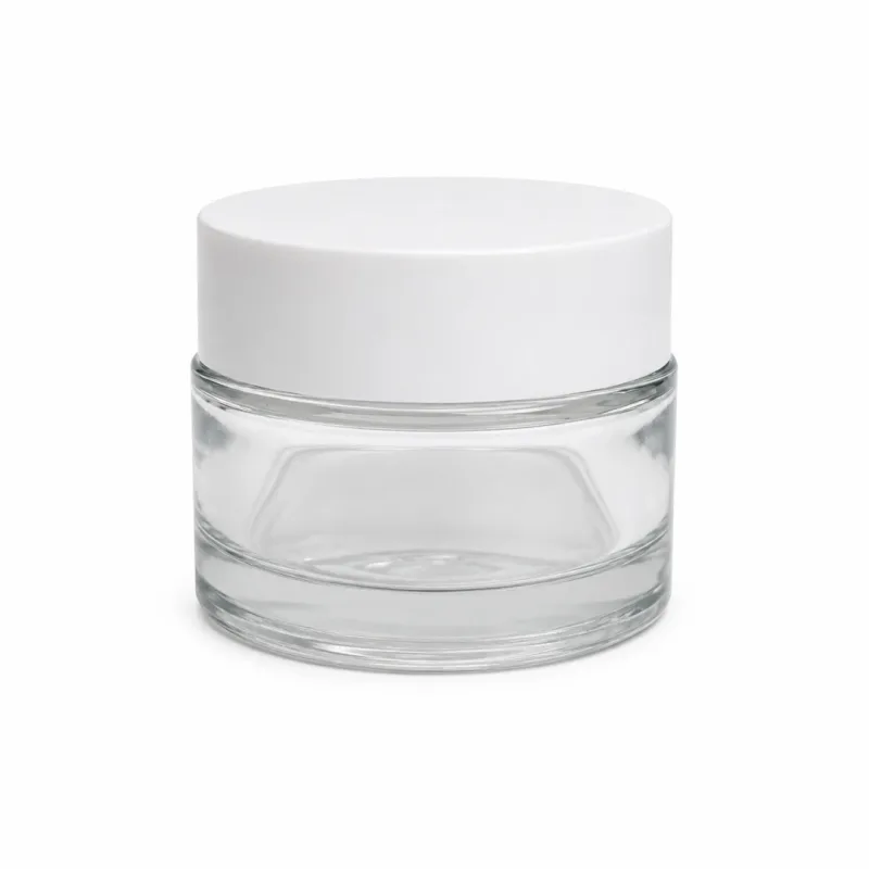 Silný Skleněný obal na krém s bílým víčkem čirý, 50 ml, 1 ks