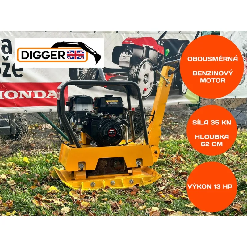 Obousměrná vibrační deska Digger D250, deska pro hutnění zeminy, terénní úpravy