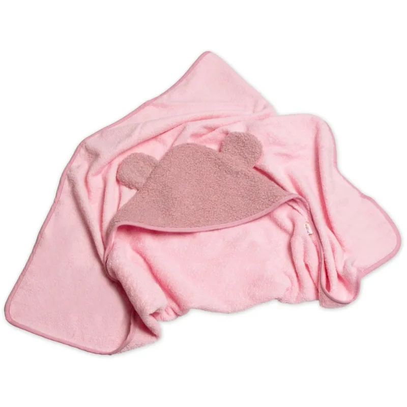 Baby Nellys Osuška s kapucí s oušky Boucle 80 × 80 cm, froté, pudrově růžová