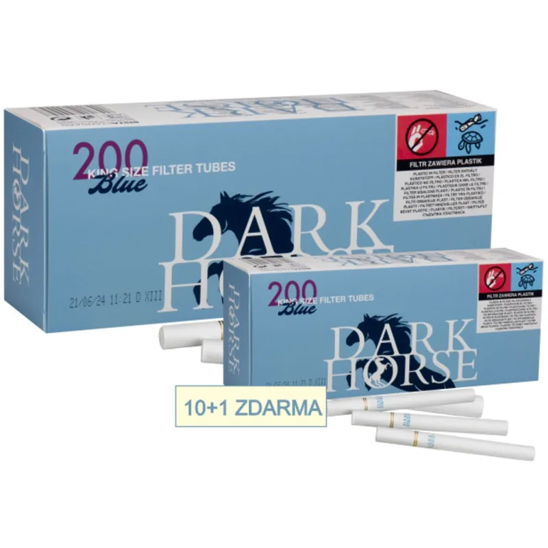 10x Cigaretové bílé lehké dutinky DARK HORSE Blue Super Flow 200ks - Ø8mm + 1 zdarma