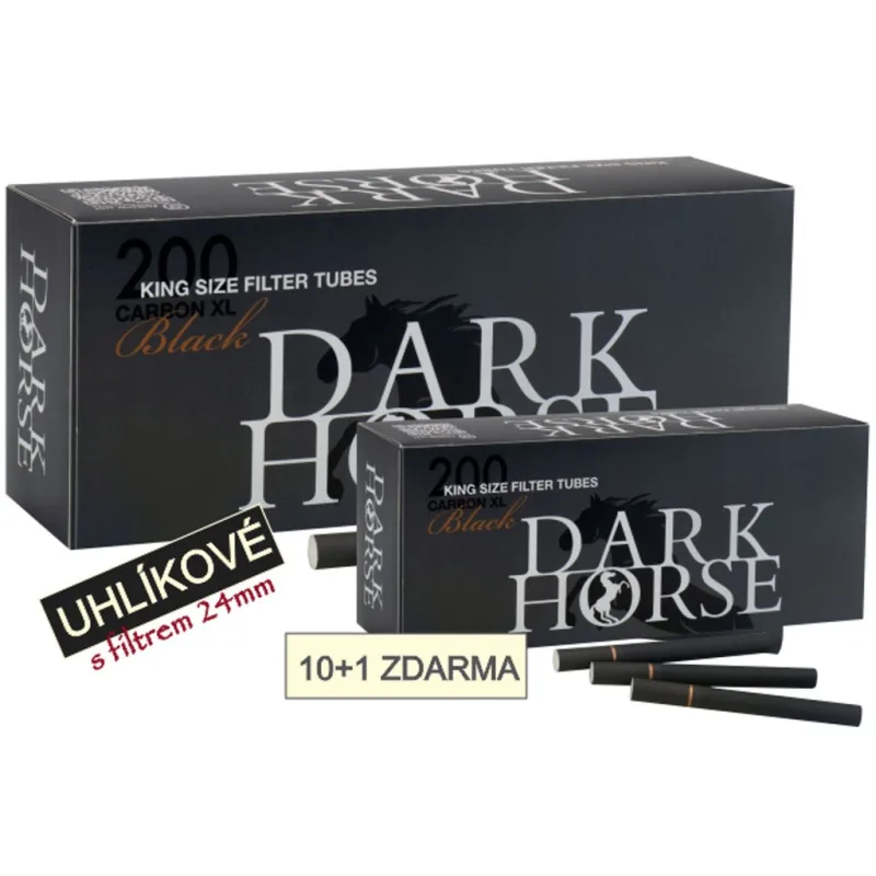 10x Cigaretové uhlíkové dutinky DARK HORSE Carbon Black XL Filter 24mm 200ks + 1 zdarma