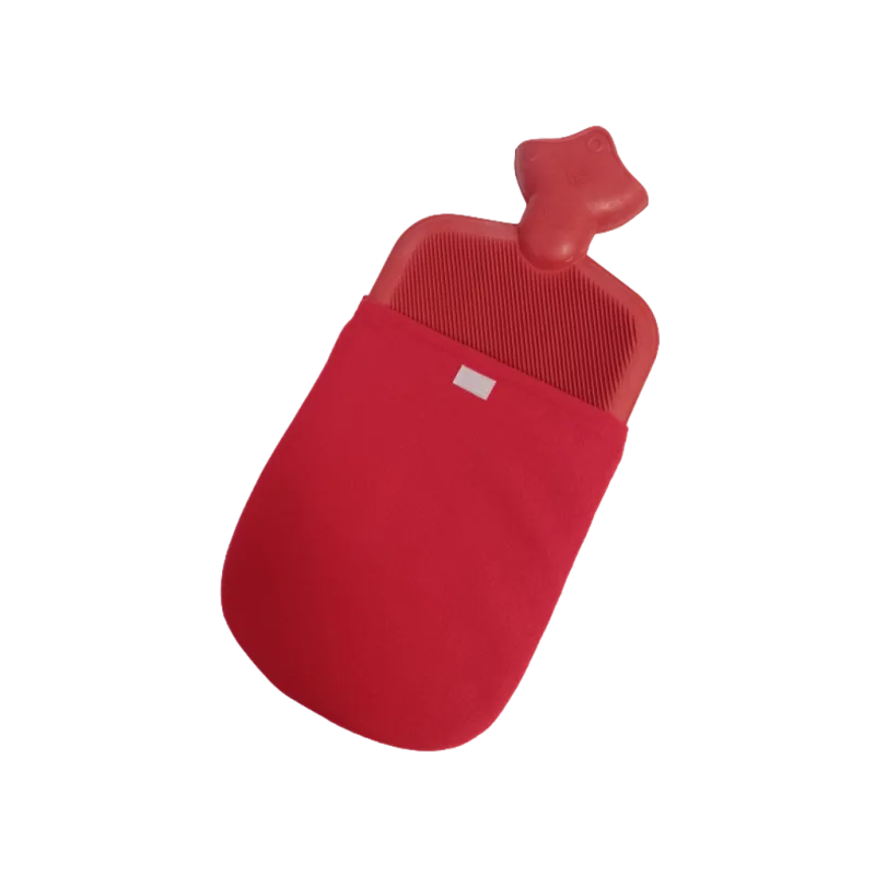 Termofor s fleecovým obalem - zahřívací gumová lahev, oboustranně vroubkovaná, 2 l